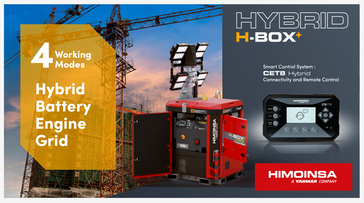 Reduce emisiones, ruido y costes de operación con la HBOX+ HYBRID, la nueva torre de iluminación de HIMOINSA